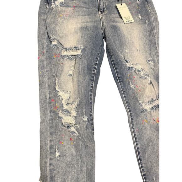 NWT Judy Blue W 9/29 High-Rise Destroyed Confetti Paint Boyfriend Jeans - Picture 5 of 9